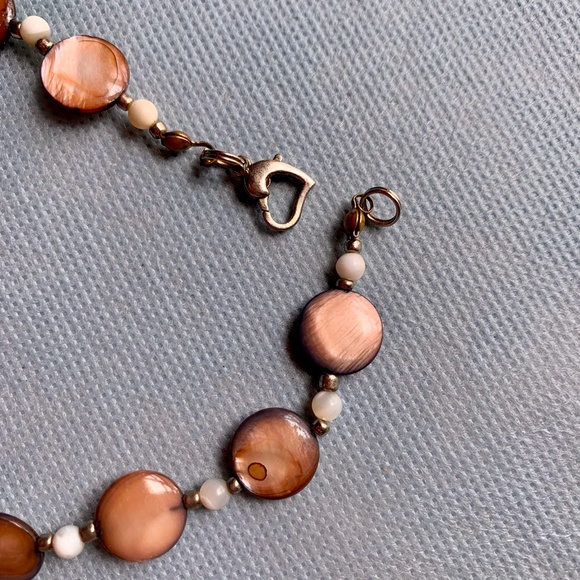 Mother of Pearl Leaf Dangle Necklace Earthy rustic - Picture 6 of 8